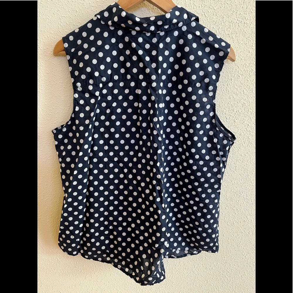 Sleeveless Navy Polka Dot Blouse - White Dot Print - Picture 2 of 7